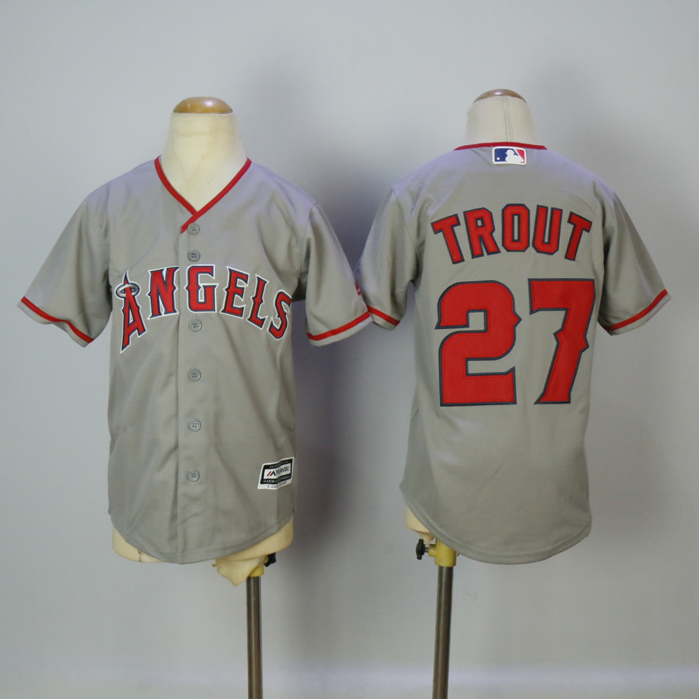 Youth Los Angeles Angels #27 Trout Grey MLB Jerseys->youth mlb jersey->Youth Jersey